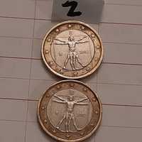 2 x 1 Euro  2002 Włochy  Leonardo Da Vinci -Człowiek Witruwiański)