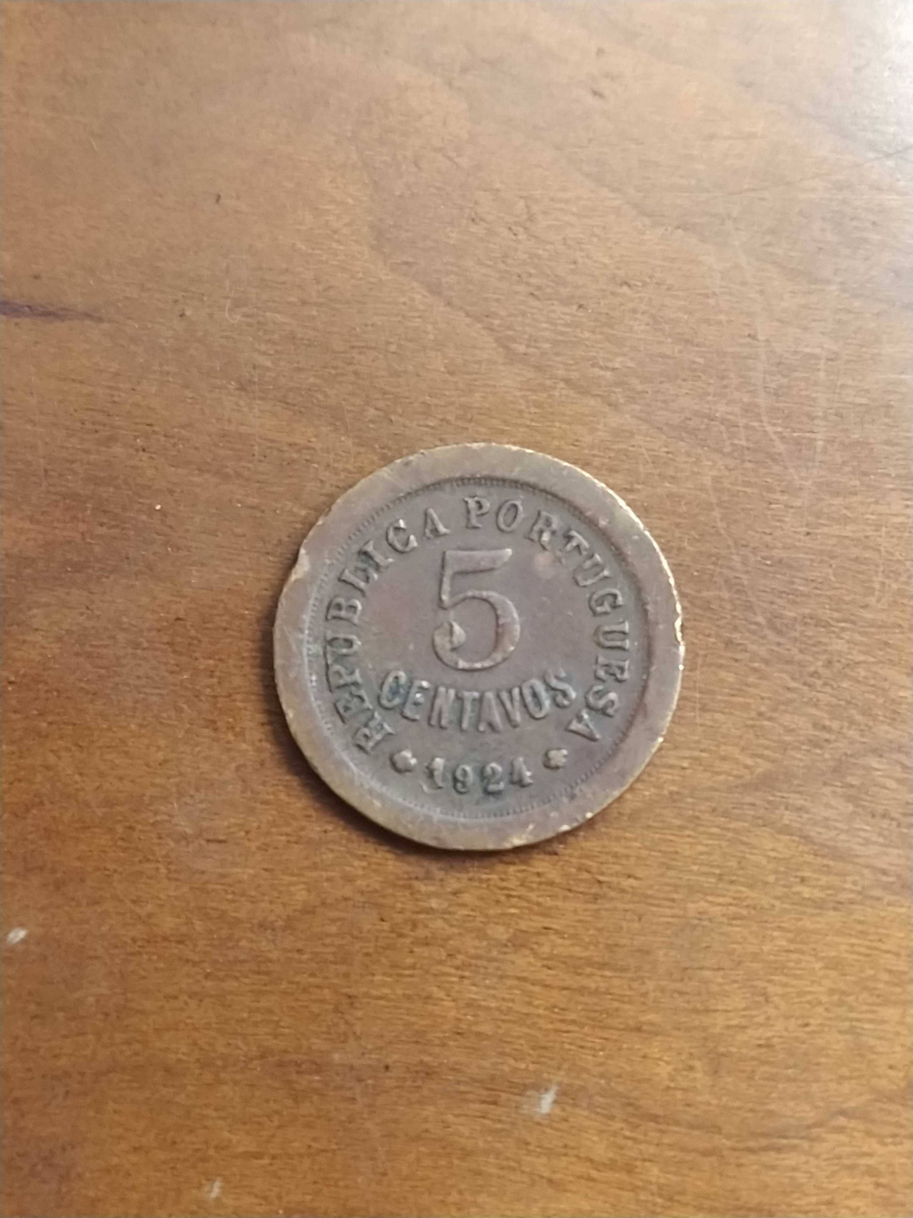 Moeda de 5 centavos de 1924 da república portuguesa