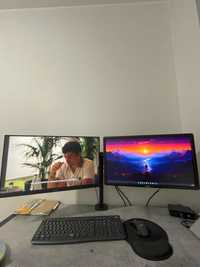 2 x Monitor 24" Benq bezramkowy + Dell (+ 2x stopy) + uchwyt do biurka