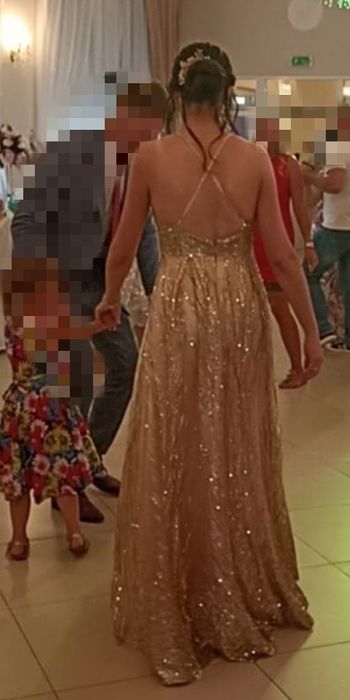 Sukienka złota cekinowa balowa sylwestrowa na ślub poprawiny r. S