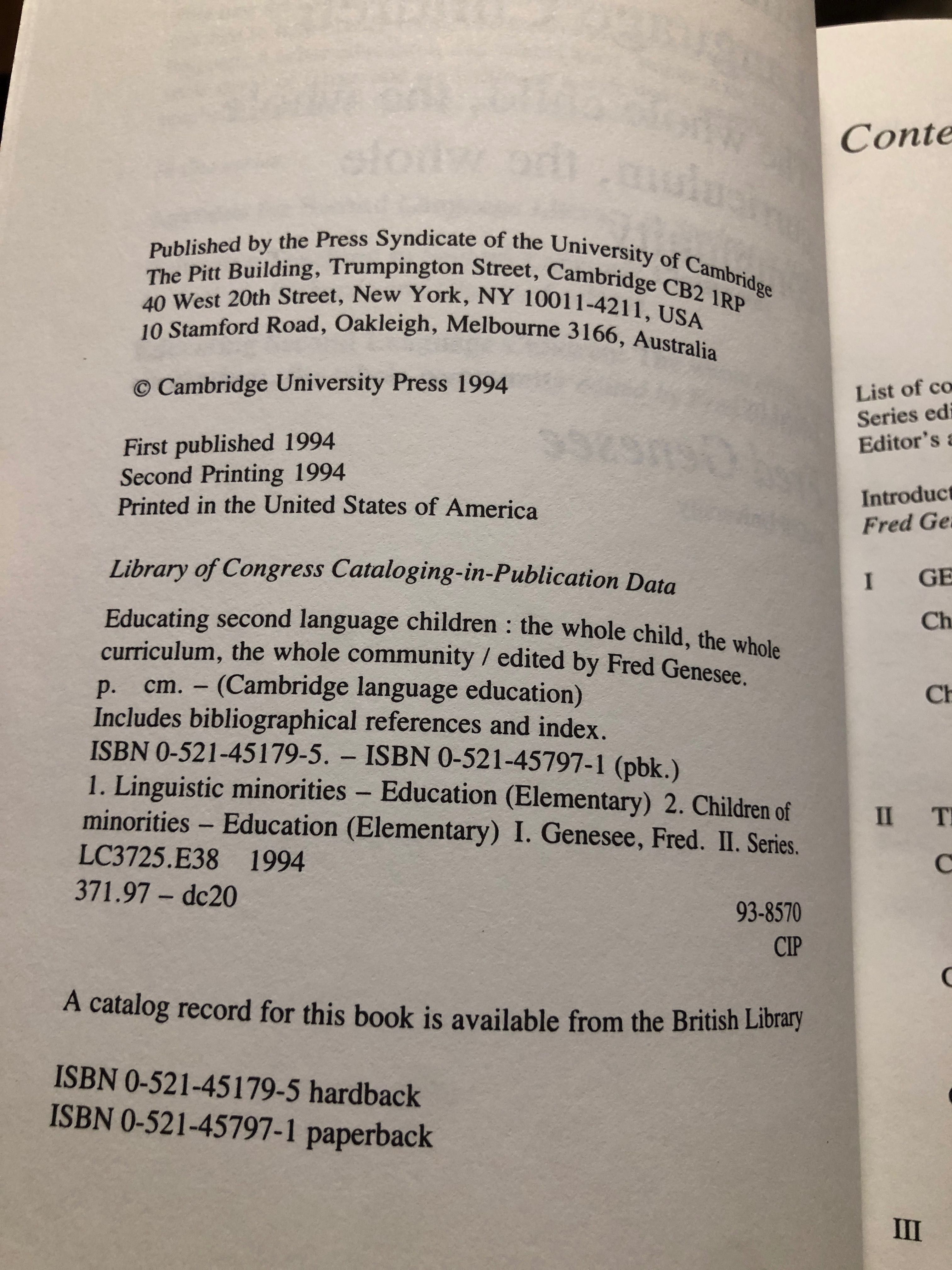 Educating Second Language Children