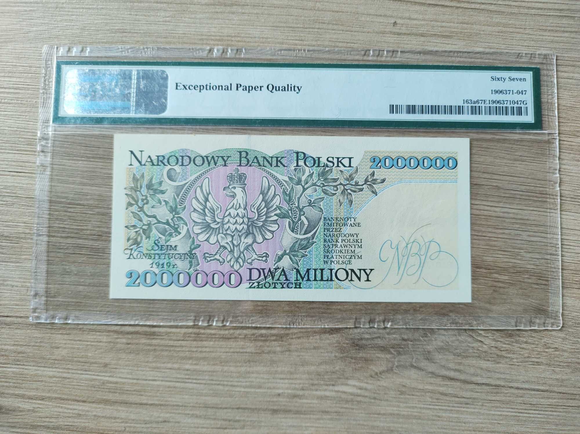 Banknot 2 mln zł 1993 seria B PRL PMG67EPQ 2.000.000