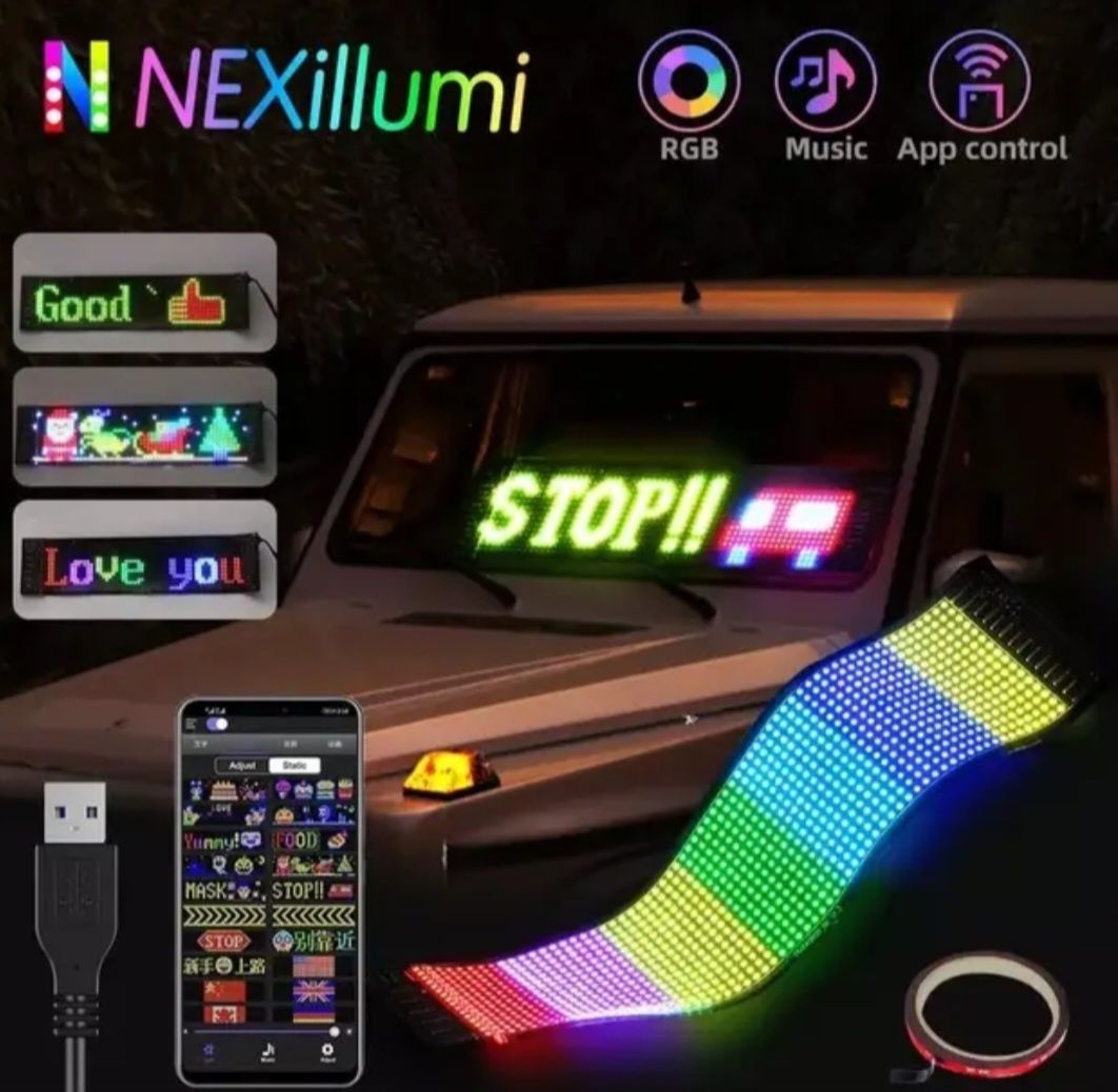 Світлодіодна LED-табличка з Bluetooth-управлінням, пультом і USB.
