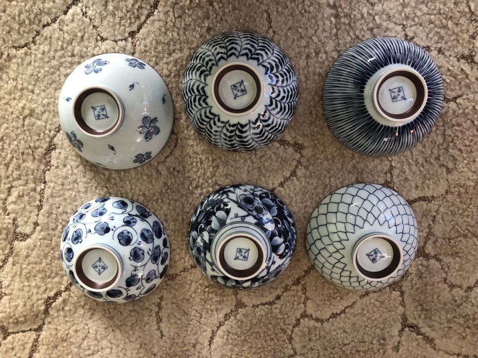 Японські вінтажні керамічні миски , тарілки , набір 6 штук