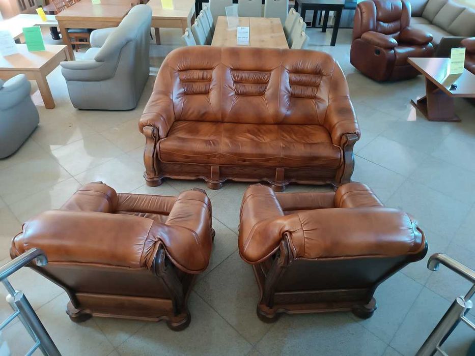 Nowy Komplet CEZAR 3R+1+1, Skóra Naturalna, -50% Outlet = Meble Pyka