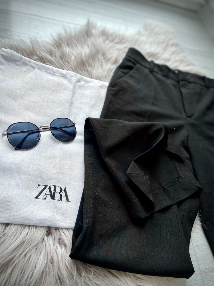 Czarne spodnie z szerokimi nogawkami Zara, S