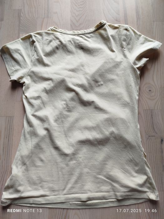 Jasnożółta pastelowa żółta koszulka z krótkim rękawem bluzka t-shirt c