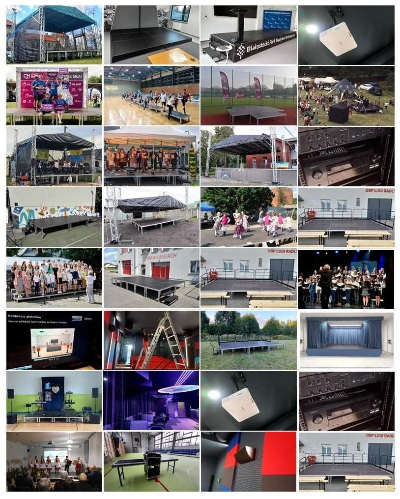 Scena teatralna 4x3m z kotarami i oświetleniem LED