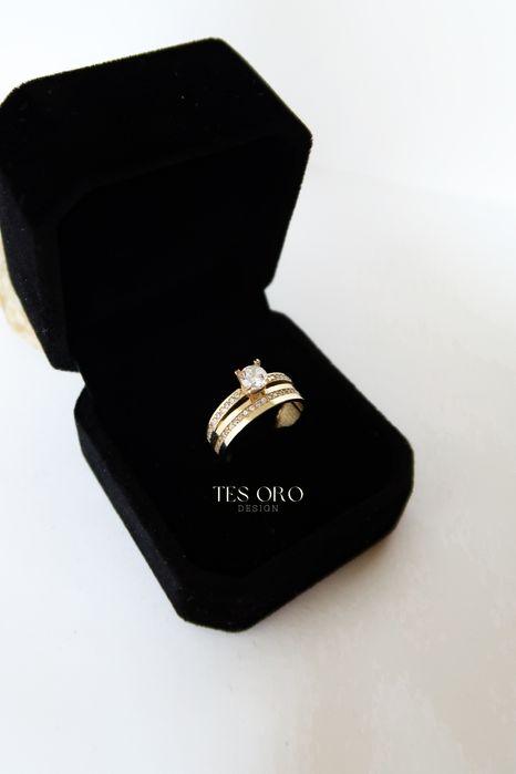 Złoty Podwójny Pierścionek z Cyrkoniami |  15 | Próba Złota 585