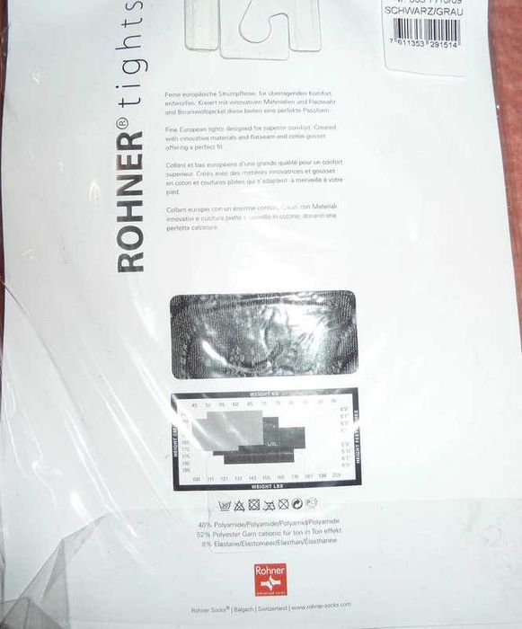 Collants novos Rohner L/XL - Modelo 33-7008