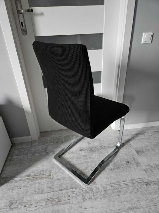 Pokrowce na krzesła komplet czarne żakardowe kratka 4 szt