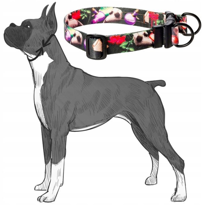 mocna obroża dla psów małych ras york szpic s 15 mm  wzorek w czaszki