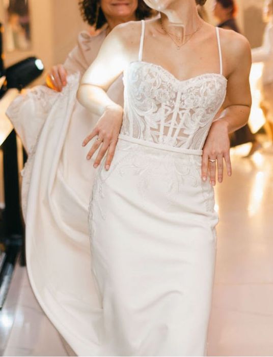 Suknia ślubna + płaszcz / 3w1/ podpinany tren/ gorset