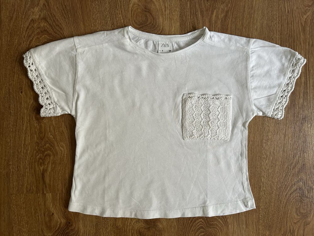 Biały T-Shirt Dziewczęcy ZARA Rozmiar 128