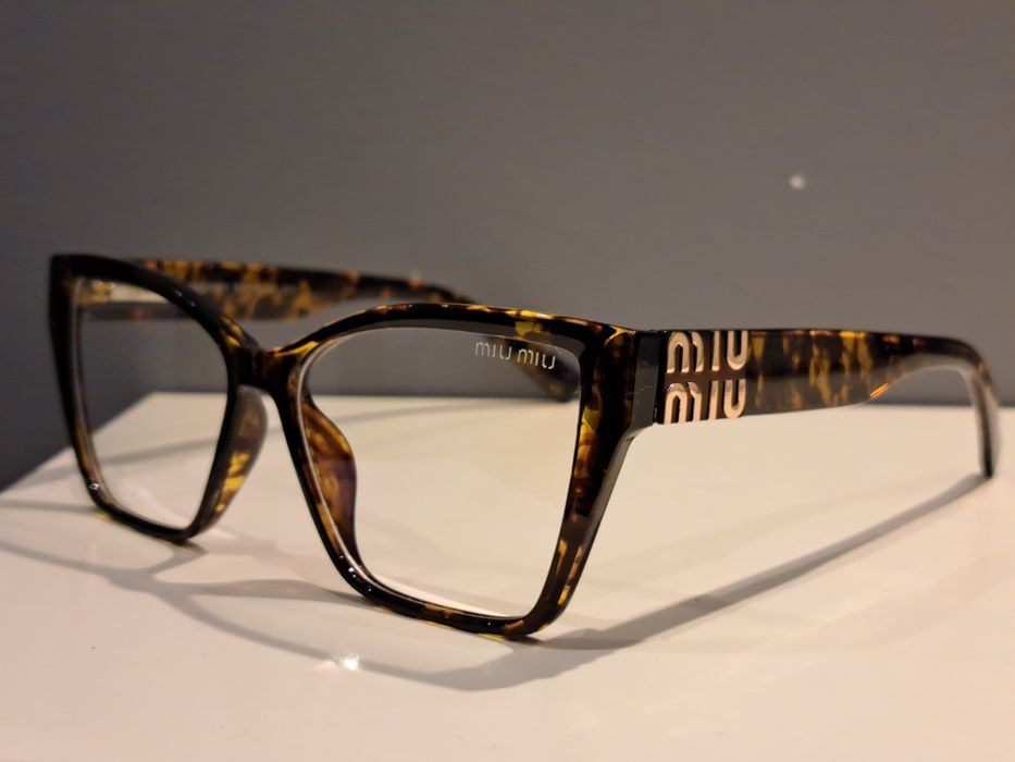 MIU MIU nowe okulary zerówki oprawki panterka brązowe złote
