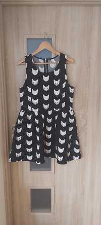 Sukienka H&M koty L 40 42 mini czarna kotki