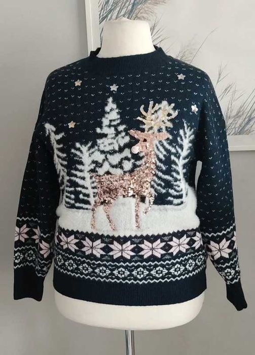 Sweter renifer cekiny F&F 42/44
