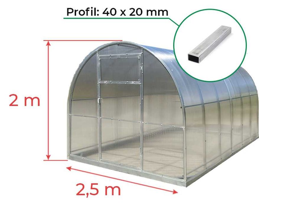 Szklarnia z poliwęglanu 2,5m Kompakt (2,5x2, 2,5x4, 2,5x6 i tdp.)