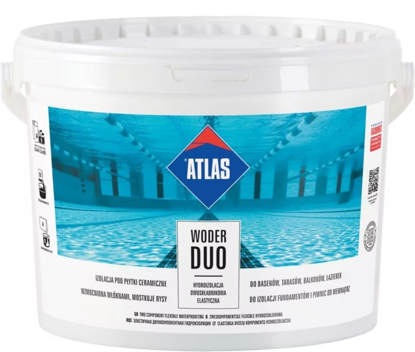 Hydroizolacja dwuskładnikowa Woder Duo 16 kg – elastyczna, chep Atlas