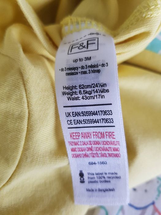 Zestaw rampersów F&F - 62 (do 3 miesięcy) dla chłopca w koparki