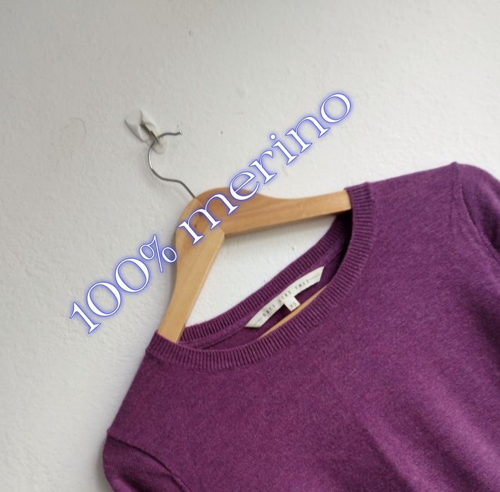 Sweter damski 100% merino wool wełna z merynosa ciepły fioletowy XS/S