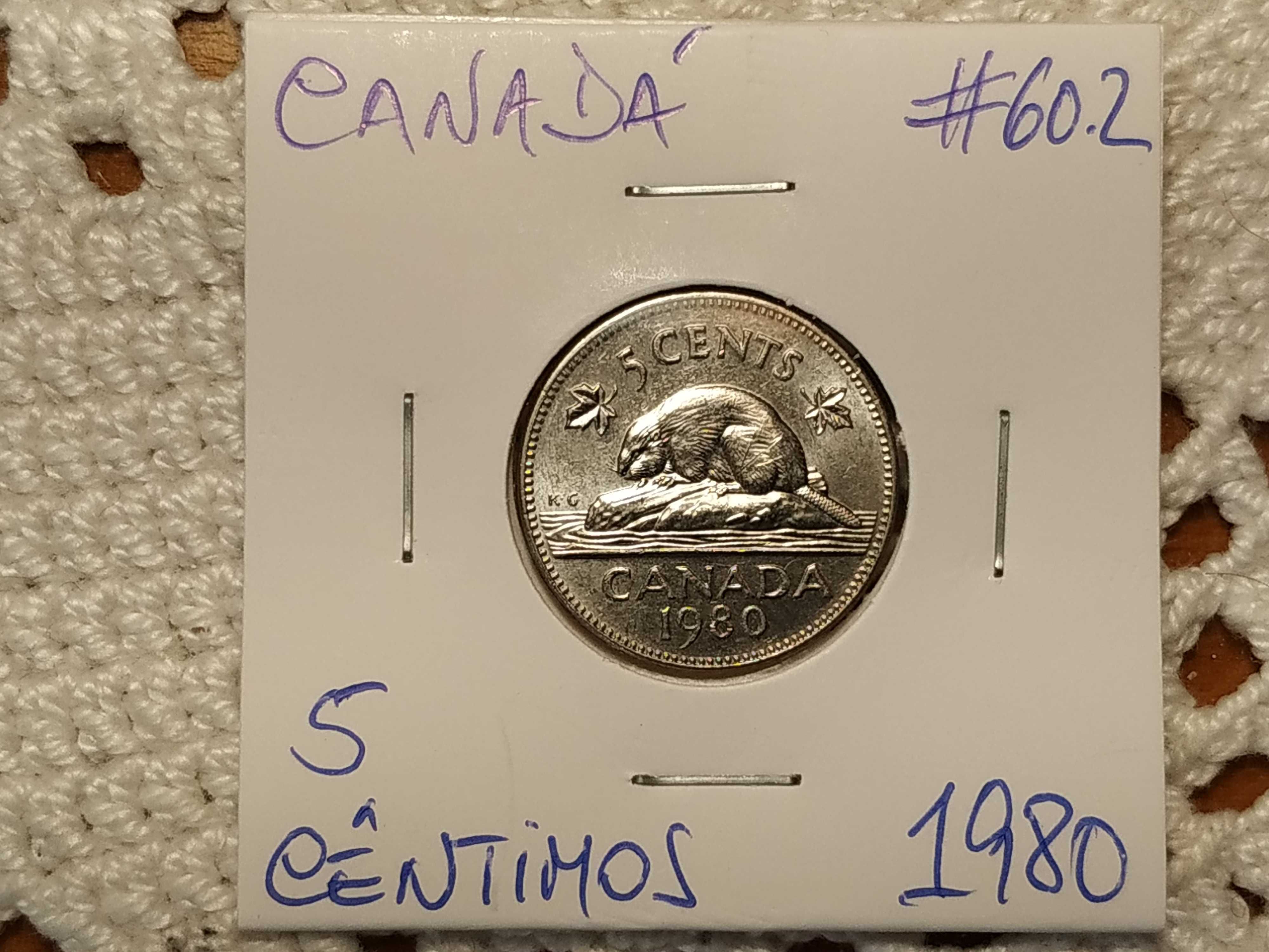 Canadá - moeda de 5 cêntimos de 1980 (animais)