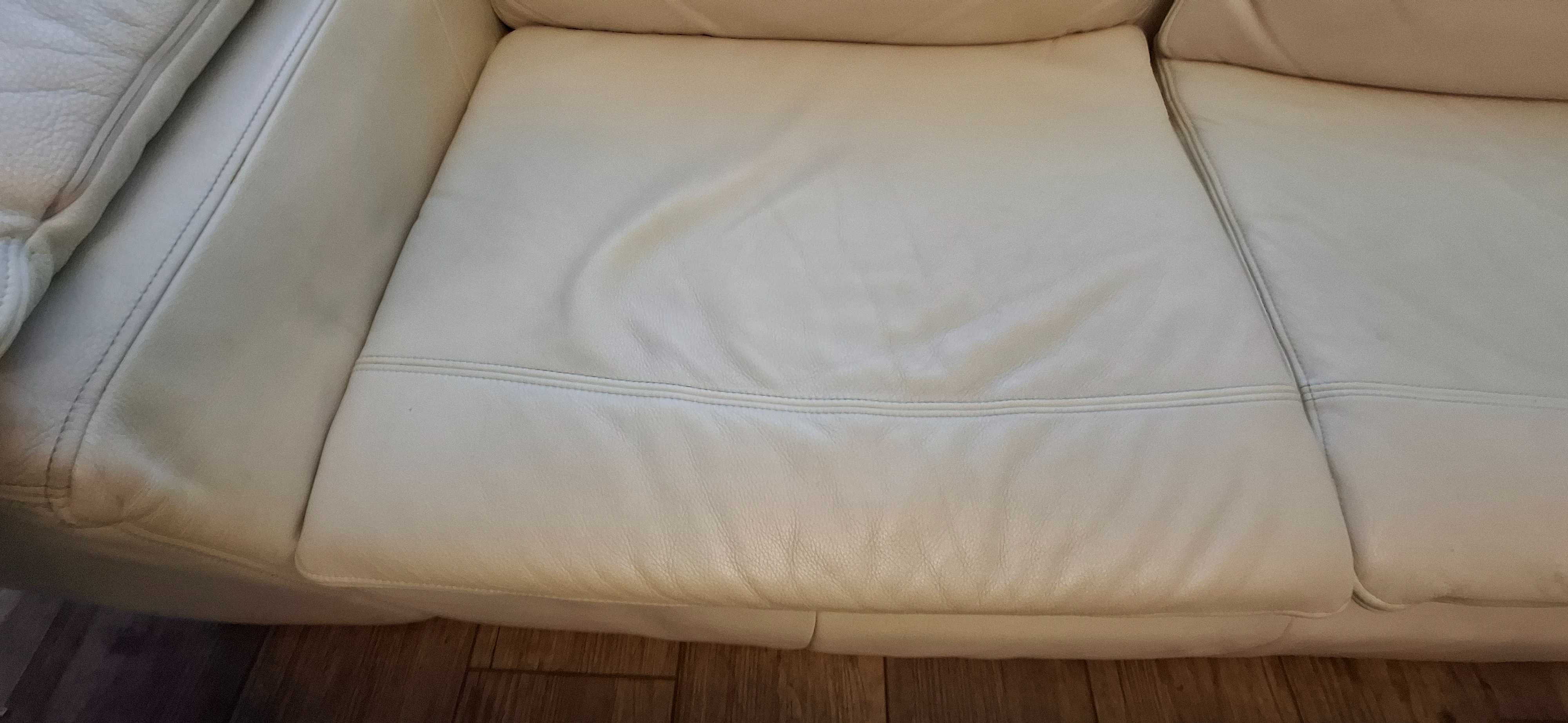 Sofa, narożnik, biała skóra, 2m x 2m stan b.dobry