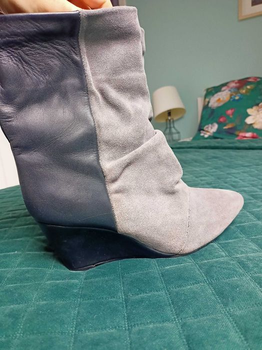 Buty Isabel Marant botki koturny zamsz kozaki do połowy łydki