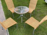 Komplet 4 krzesła rattan tarasowe ogrodowe metalowe nogi + stół