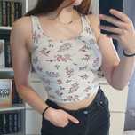 Koszulka crop top szara w kwiaty na ramiączkach