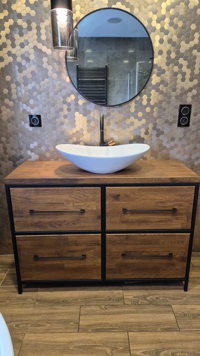 Szafka Łazienkowa Umywalkę Dąb - 120x45x80cm Loft Komoda Drewno dębowe