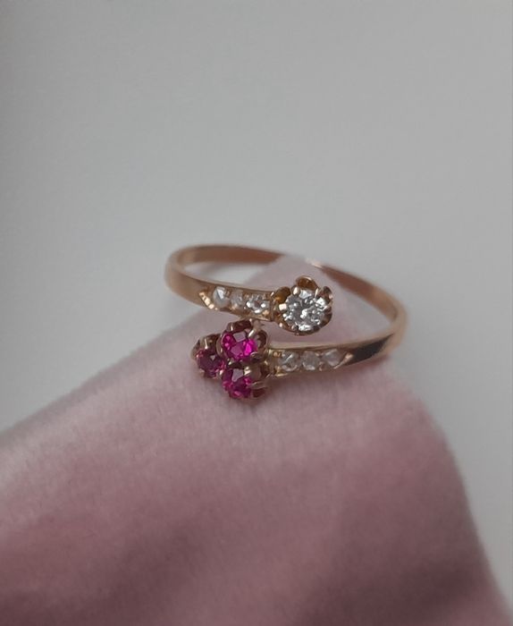 R.14 Pierścionek Antyk 1905 Rubiny Diamenty Złoto 585 Secesja WYCENA