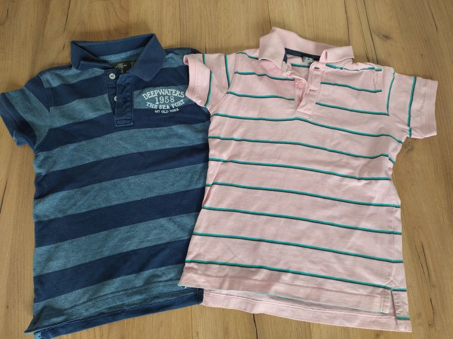 Zestaw 122 Koszulki polo granatowa niebieska paski różowa