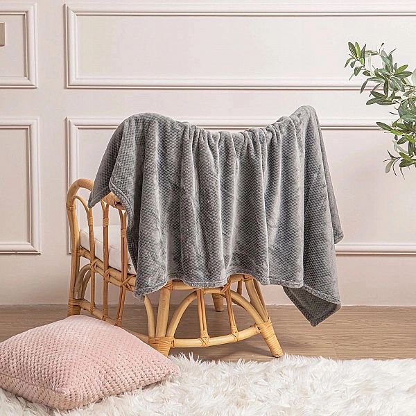 Koc Mikrofibra Pluszowy Drobna Kratka Pled Willy 200x220 Grafitowy