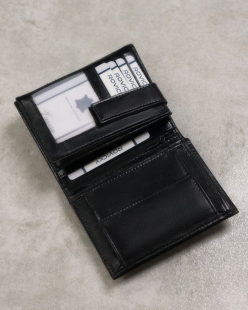 czarny, skórzany portfel męski z zabezpieczeniem rfid protect