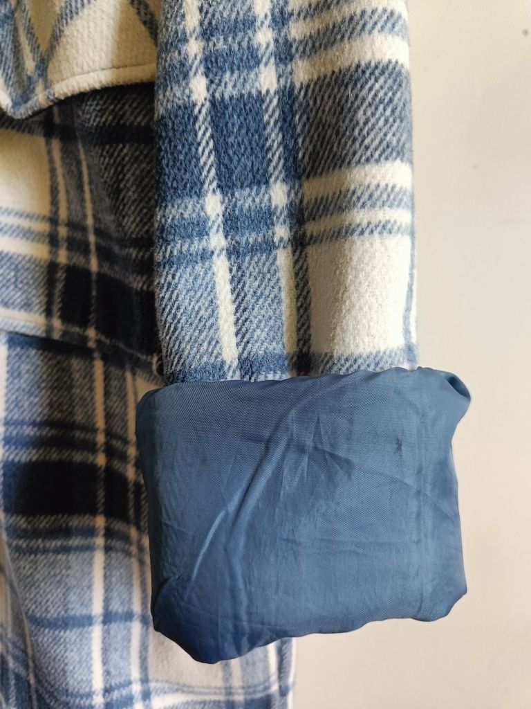 Płaszcz w kratę gruba koszula Reserved XS domieszka wełny