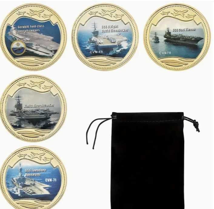 Kolekcjonerski zestaw monet?, medali? pamiątkowych z lotniskowcami USA
