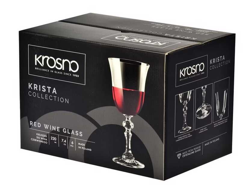 Komplet nowych kieliszków do czerwonego wina Krosno Glass Krista 220ml