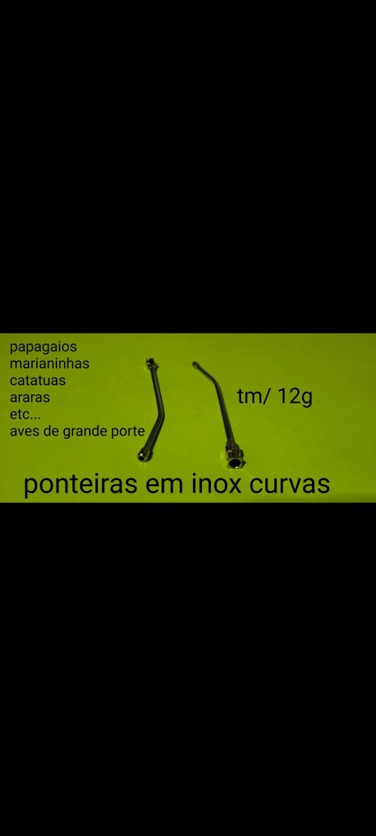 Ponteiras  em inox de bolinha curva para seringas de alimentação ara s