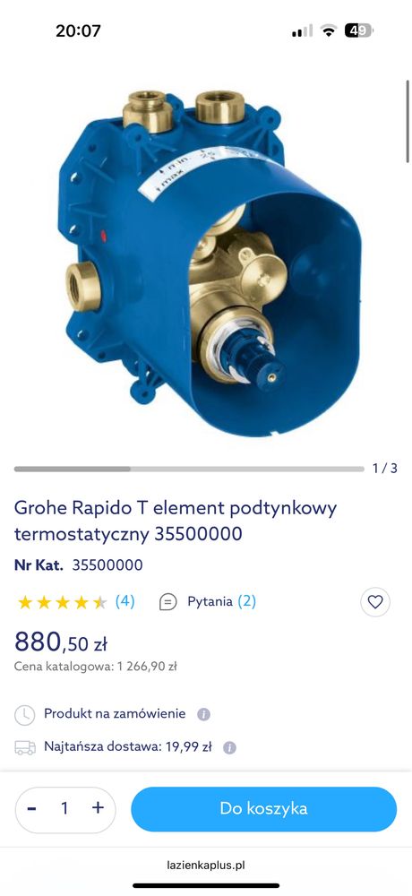 Grohe Rapido T element podtynkowy termostatyczny