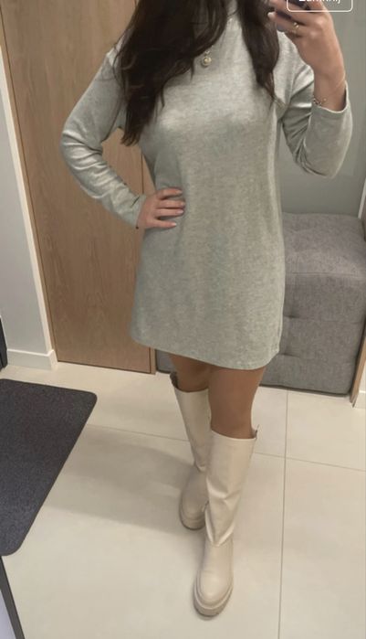 Zara sukienka mietowa sweterkowa golf jesien zima modna