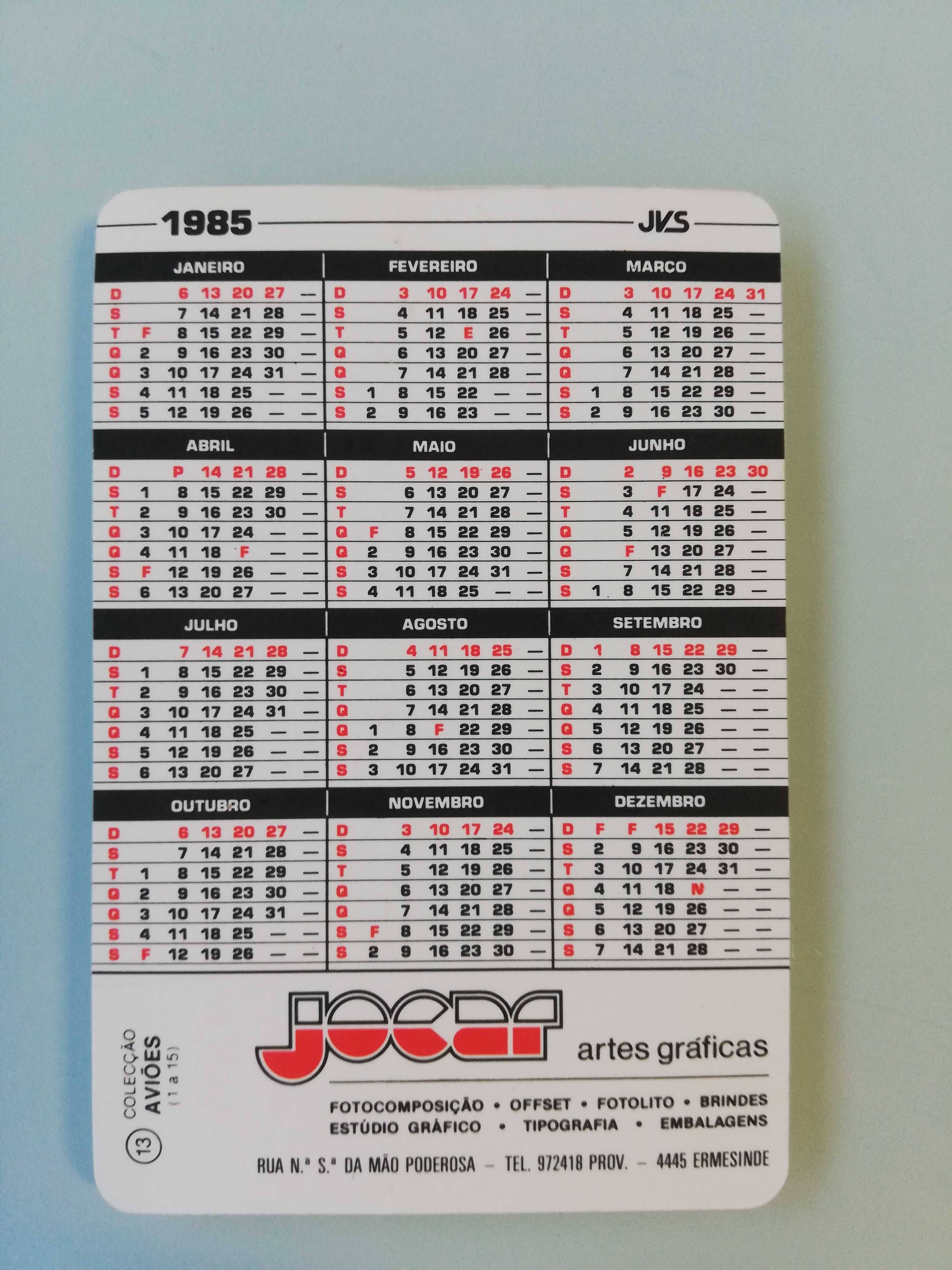 Calendários de bolso - Aviões