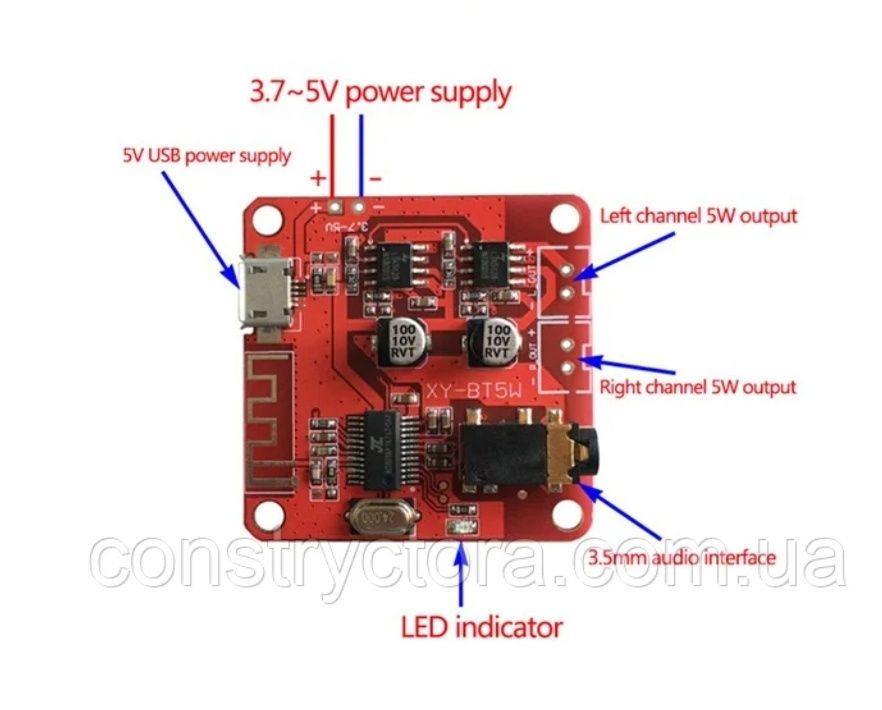 аудіо модуль з підсилювачем 2 х 5 Вт XY-BT5W. Стерео. Блютуз устлитель