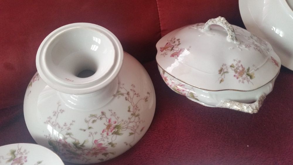 Explendido jogo porcelana limoges pintado a mano tons floriais rosas