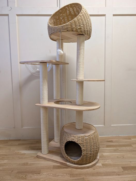 Drewniany Drapak dla Kota Miaura Natura Pleciony 88x40x150cm Kremowy