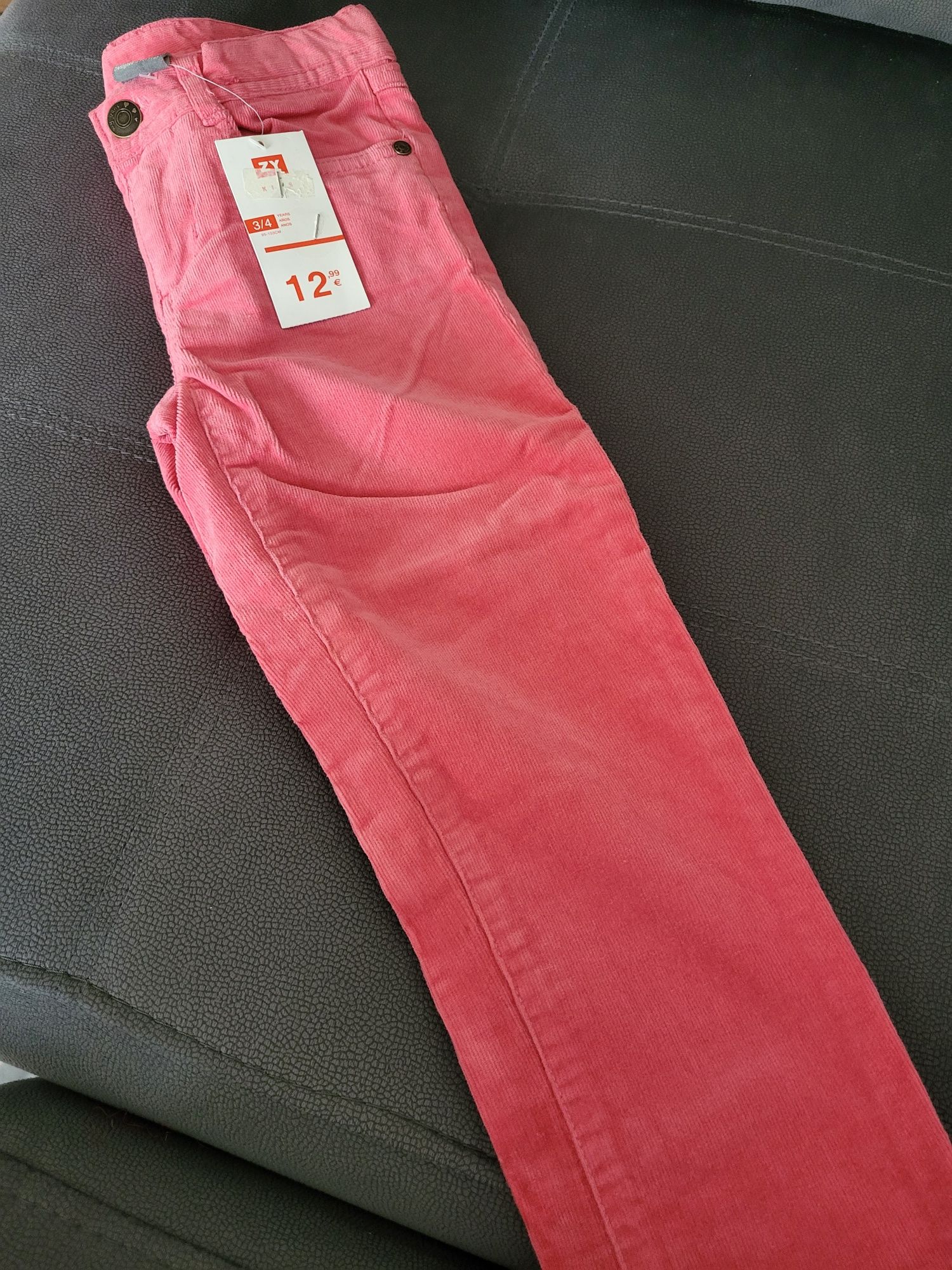 Calças rosas de ganga veludo " Zippy"-Tamanho 3/4 anos