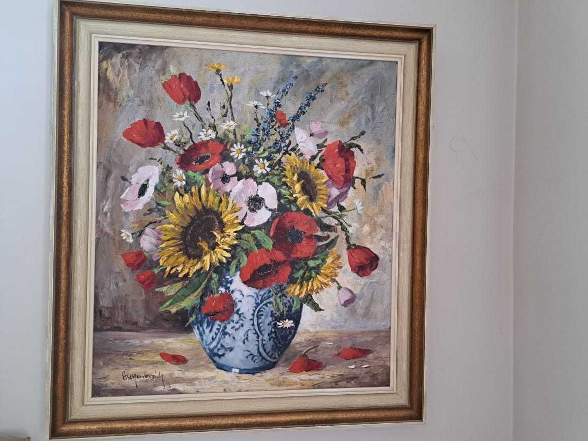 Obraz olejny - maki i słoneczniki -  bardzo duży 94x84 cm