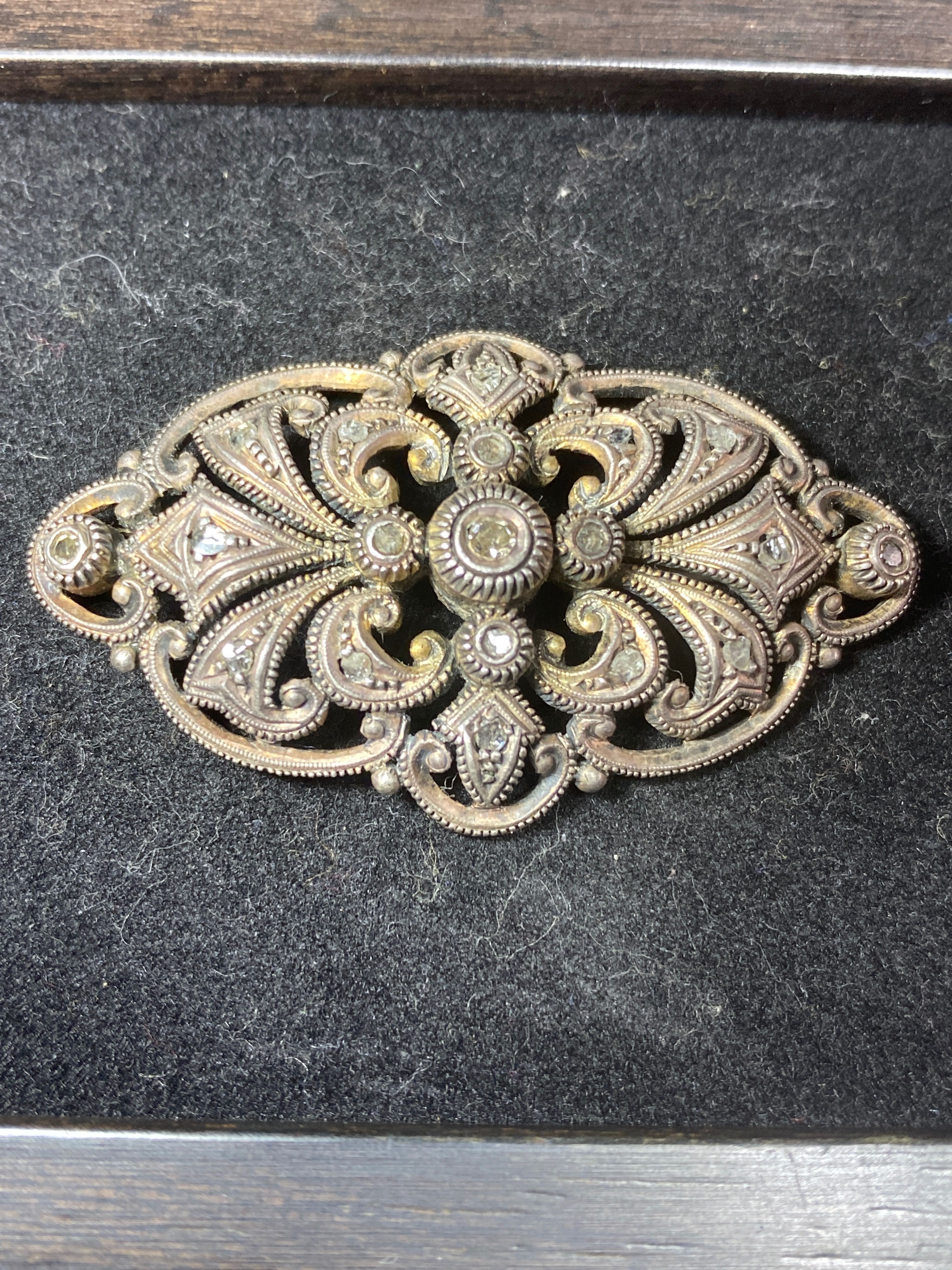 Alfinete Pregadeira Broche Ouro Português Prata e Diamantes Talhe Antg