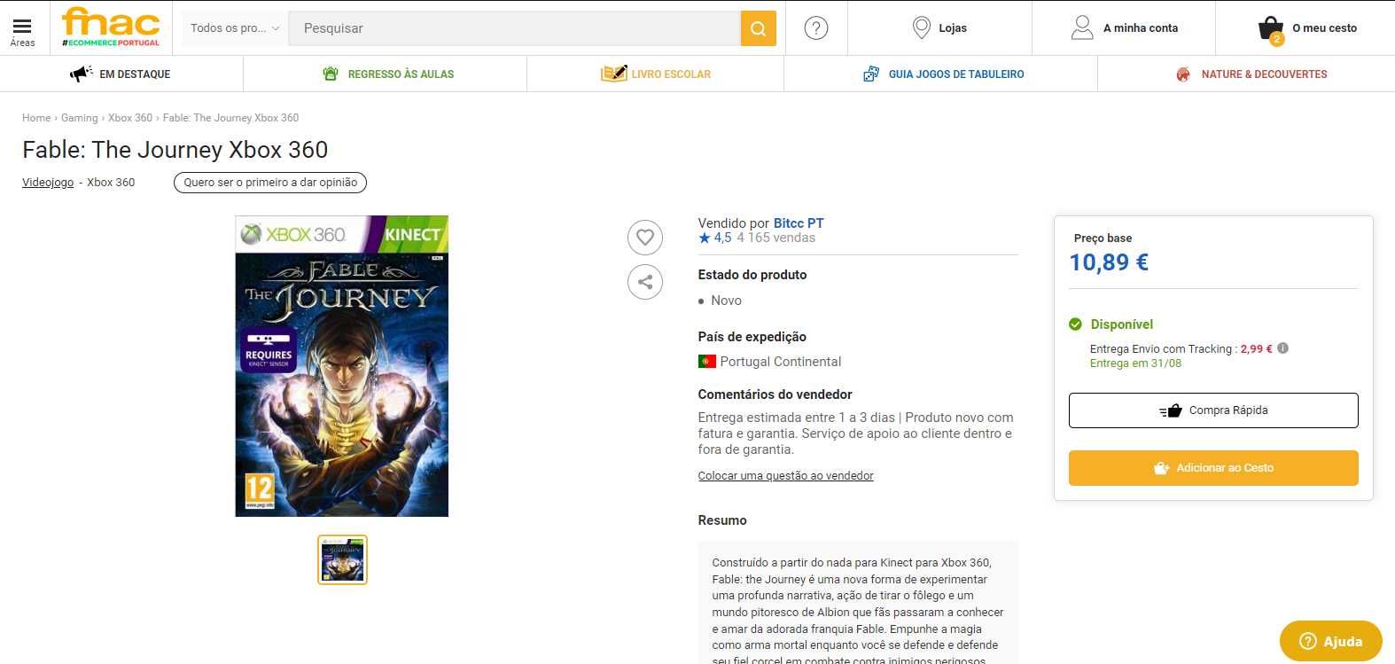 Xbox 360- Fable: The Journey (selado)