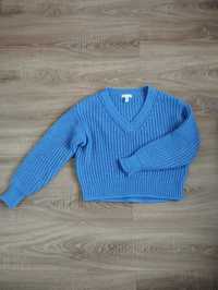 Niebieski sweterek H&M z dekoltem V